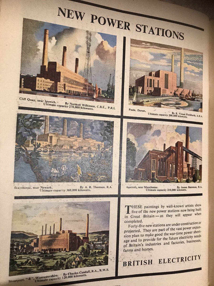 michael51185980's tweet photo. In 1951 we were so proud of our coal fired power stations we commissioned artists to paint them. Incredibly 45 new power stations were under construction when this ad appeared.. https://t.co/g6vNb5WhPp