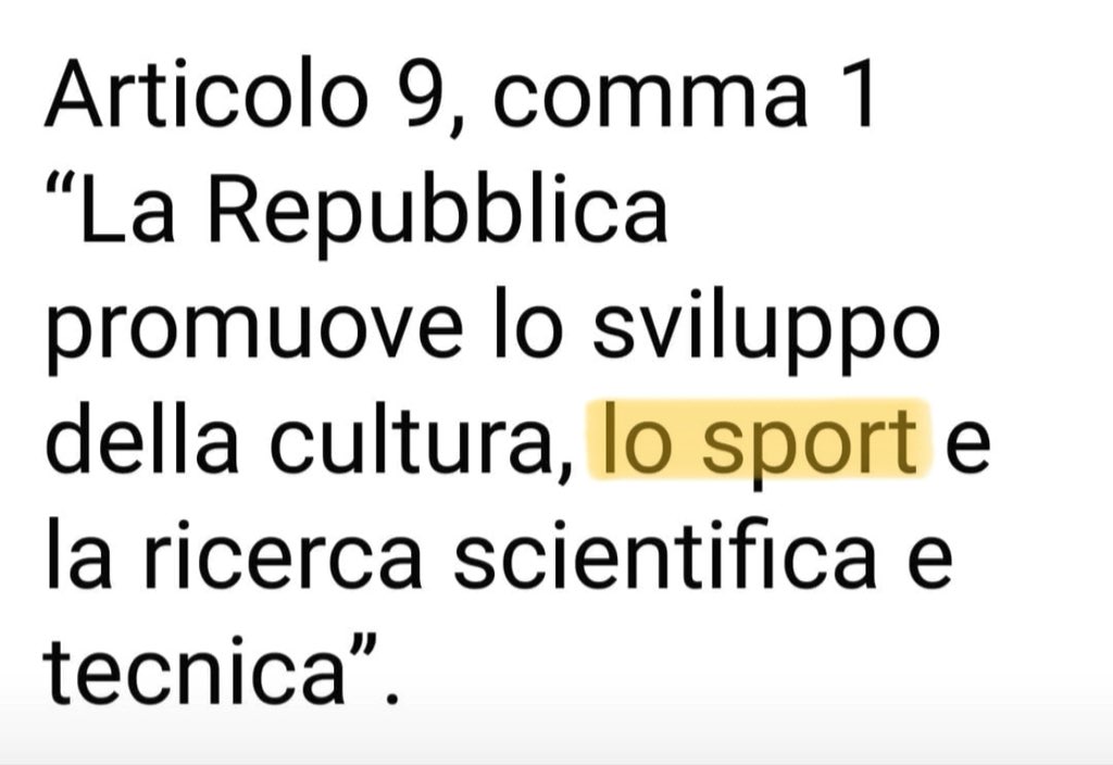 “Se puoi sognarlo, puoi farlo”. 
E allora sogniamolo così. 
#Sport #Costituzione