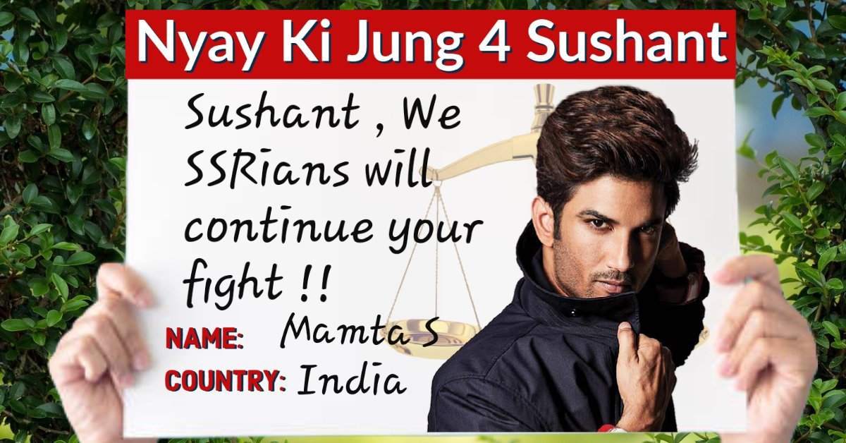 s_mamta9's tweet photo. @RRS_InnerVoice @withoutthemind @nandini051 @rd_preeti @Venki_24 @RiteshR14512722 @SanyasiSaurabh @Shrestha7489745 so glad to b ALWAYS with our hero Sushant 
#Bangalore4SSR
💕 
Nyay Ki Jung 4 Sushant https://t.co/bAQuMqPt3t