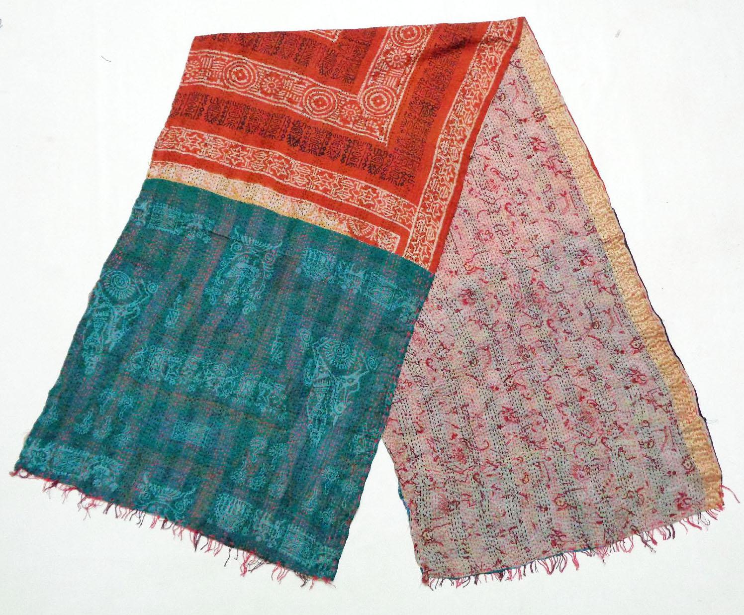 Silk Kantha Scarf Vintage Neck Wrap Stole Dupatta Hand Quilted Women Gypsy  KK59