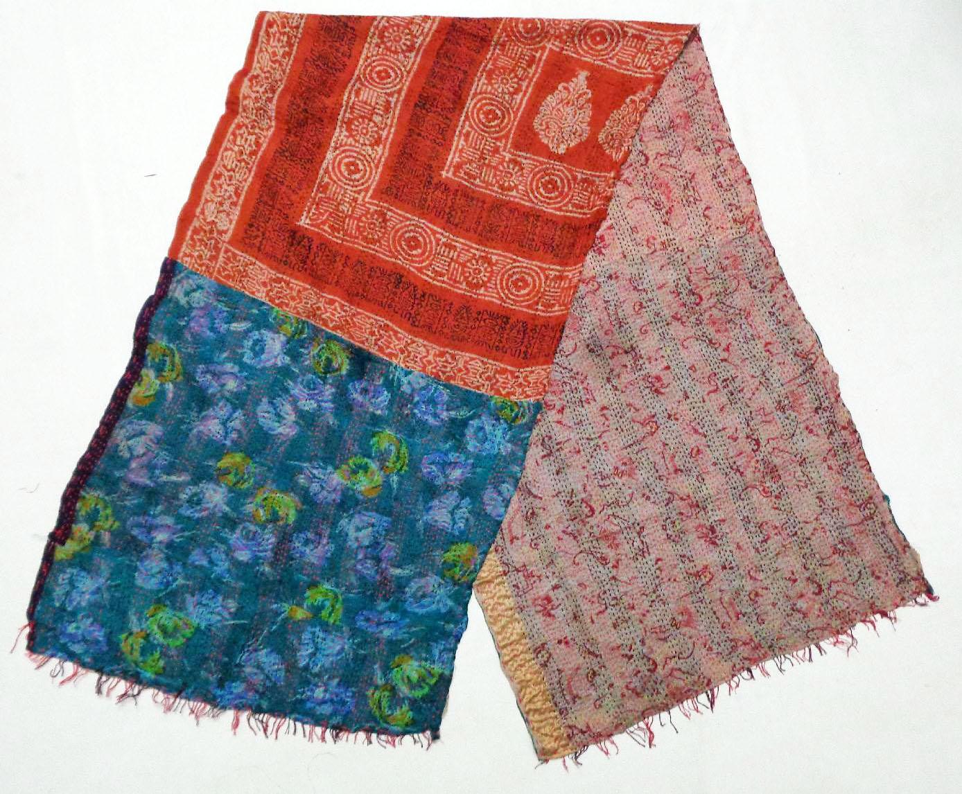 Silk Kantha Scarf Vintage Neck Wrap Stole Dupatta Hand Quilted Women Gypsy  KK59