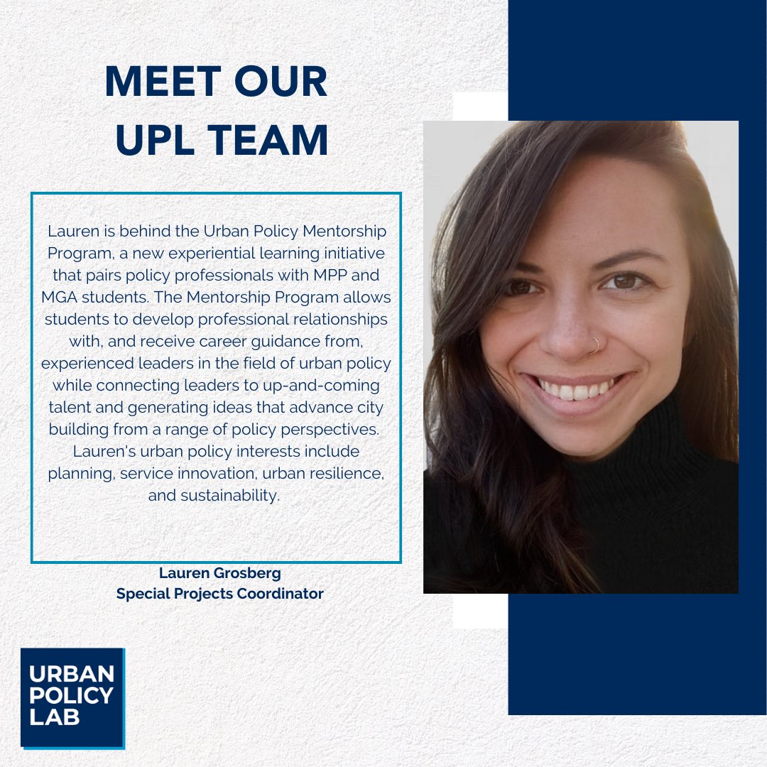 UrbanPolicyLab's tweet photo. Introducing Lauren, the Lab’s Special Projects Coordinator leading our new Mentorship Program! https://t.co/NS1RDSapo5