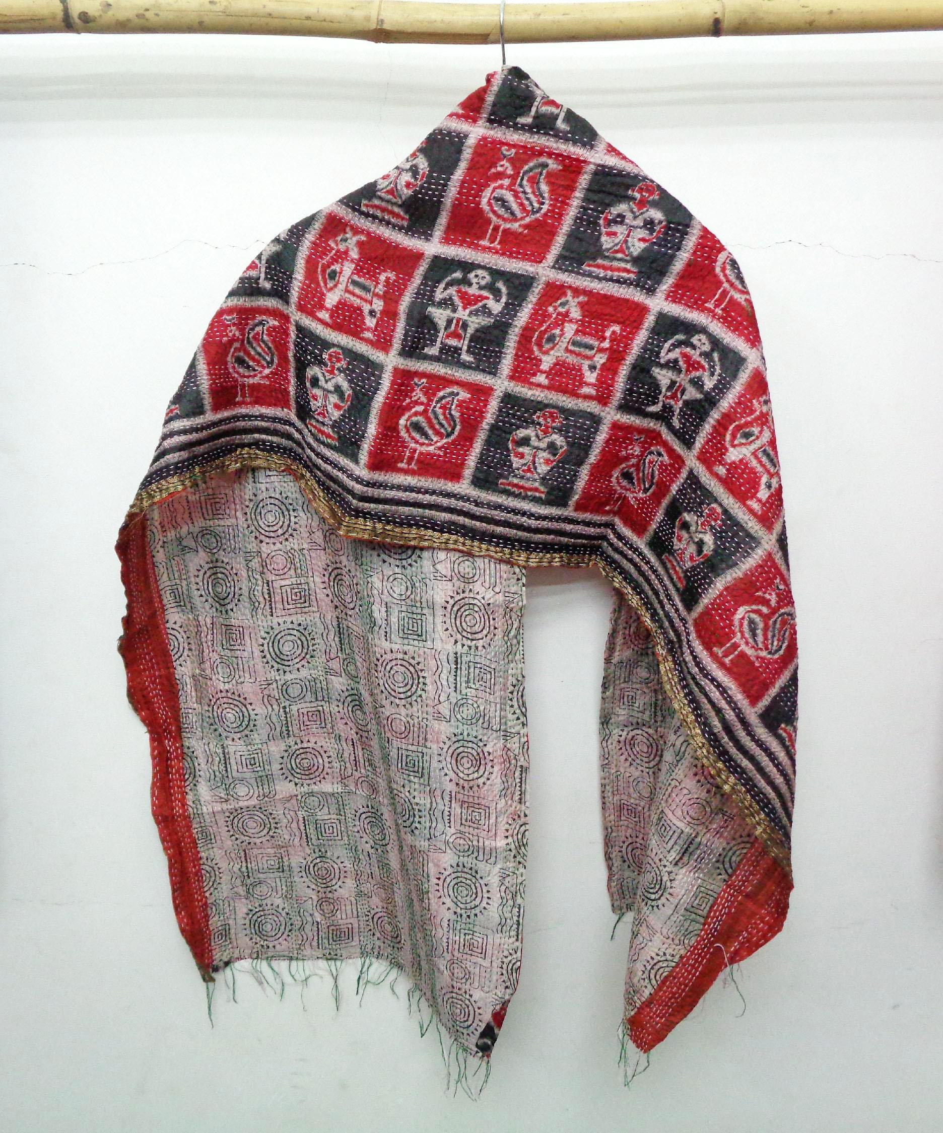 Silk Scarf Head Wrap Stole veil Kantha Embroidered Scarf Veil Boho Scarves KO23