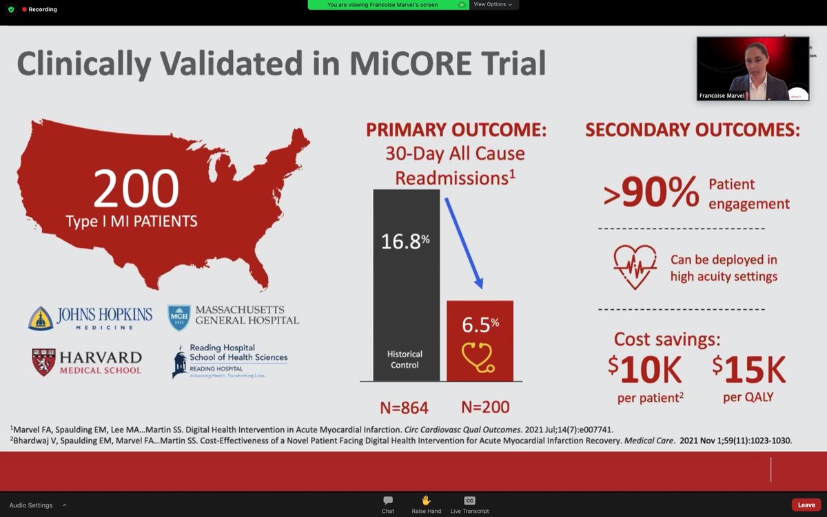 NinoIsakadze's tweet photo. Tune in to hear results of MiCORE trial from @DoctorMarvelMD. Lear how #DigitalHealthIntervention @CorrieHealth is re-engineering recovery for patients who suffer from 🫀events #AHA21 @AHAMeetings
@DrSpaulding_PhD @SethShayMartin @CiccaroneCenter @hopkinsheart https://t.co/Ya5cb46dHF