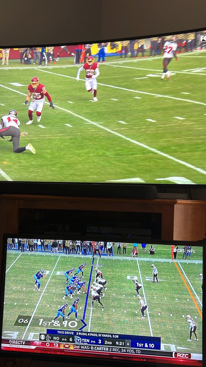 DTharaldson's tweet photo. Today is a great day for football! When one TV is not enough 👀 #NFL #Buccaneers #RedZone https://t.co/ejSFlKCSuW