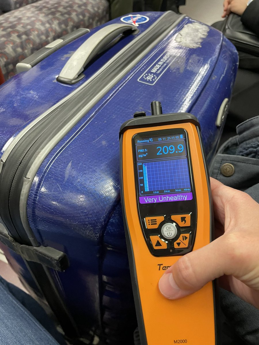 AstroKatie's tweet image. The Underground is genuinely terrifying, ventilation-wise. CO2 extremely high as well as particulates. I checked the latter on the Bakerloo line and my detector’s alarm went off.