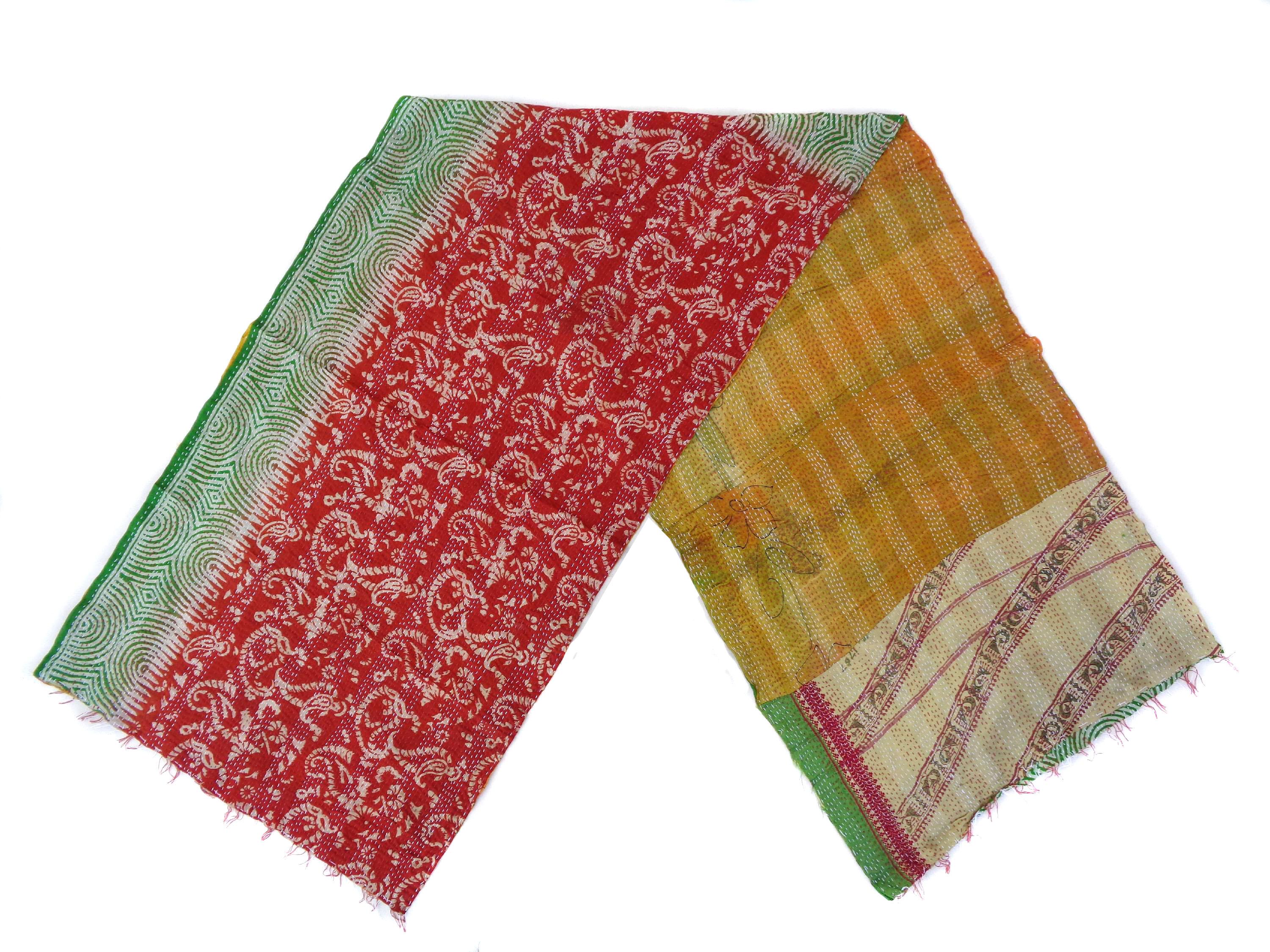 Silk Kantha Scarf Vintage Neck Wrap Stole Dupatta Hand Quilted Women Gypsy  KO43