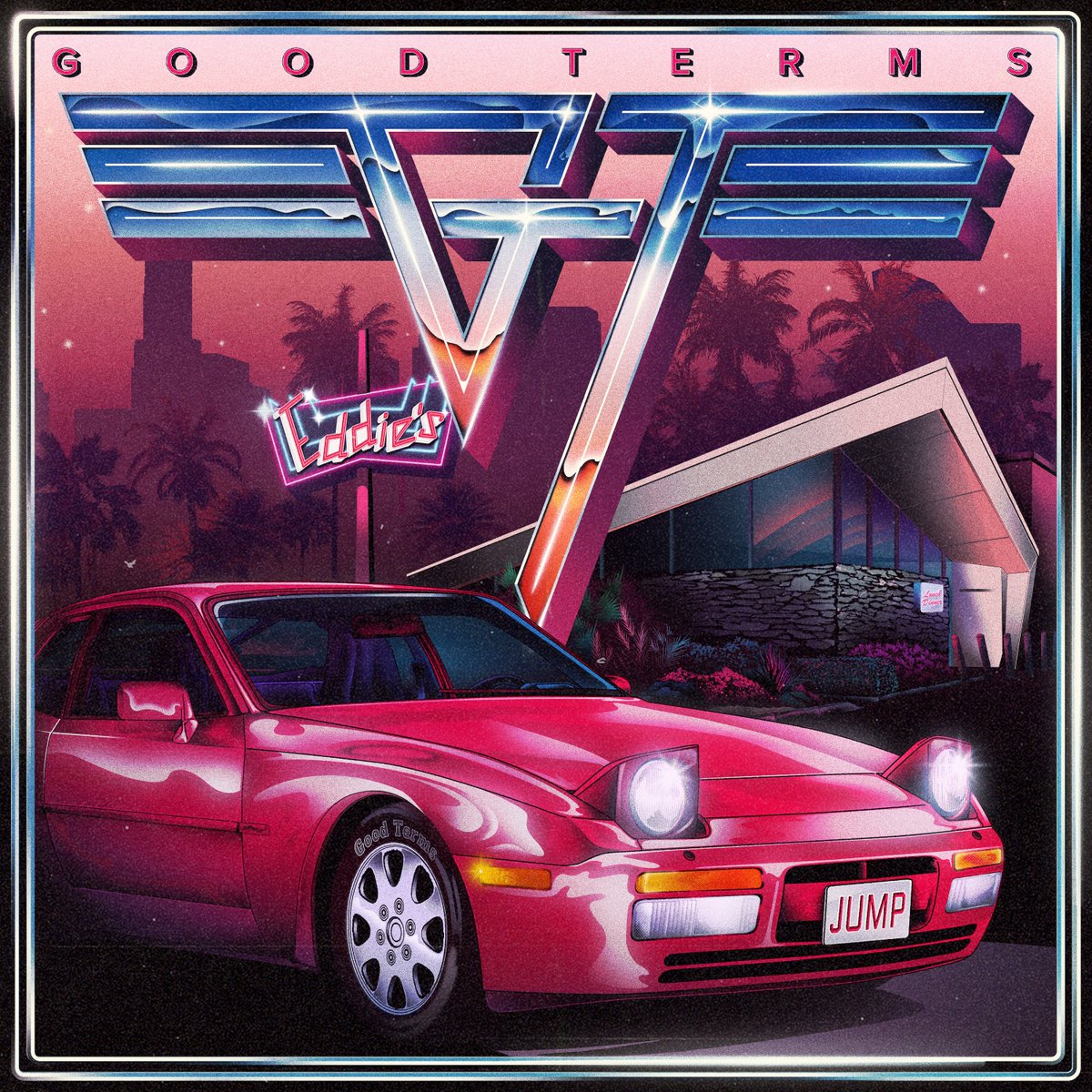 goodtermsband's tweet photo. Gotta take a sec to shout out our boy @_wwicaksonoo_'s insanely sick artwork for “Jump!” We wanted to incorporate elements from the #synthwave aesthetic, but have it feel less futuristic and more textured &amp; realistic with some purposeful cheesiness. Wicak crushed it once again! https://t.co/ENrK9whZ6I