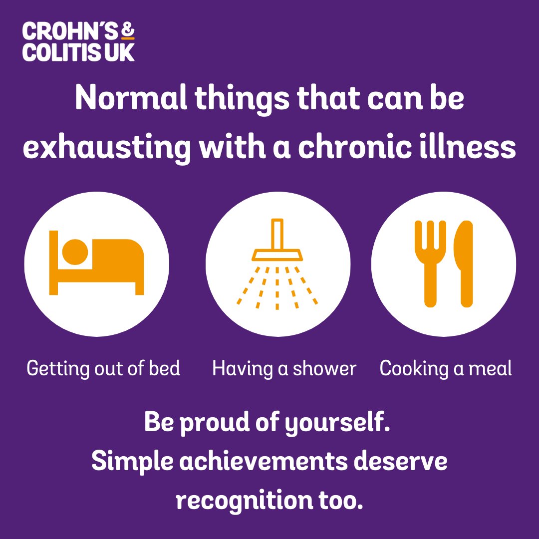 When you live with Crohn's or Colitis, fatigue can mean your body is already running low on energy even after sleep, and the simplest tasks can be totally exhausting. It's okay if you need to take breaks, take naps or need other adjustments to stay well 💜