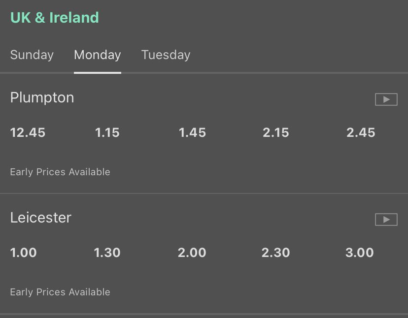 FinnDogTips's tweet photo. From Cheltenham &amp; Punchestown to Plumpton &amp; Leicester. 

Monday racing is shit. 

I do like 3 though. https://t.co/Uv0RdcmKDA