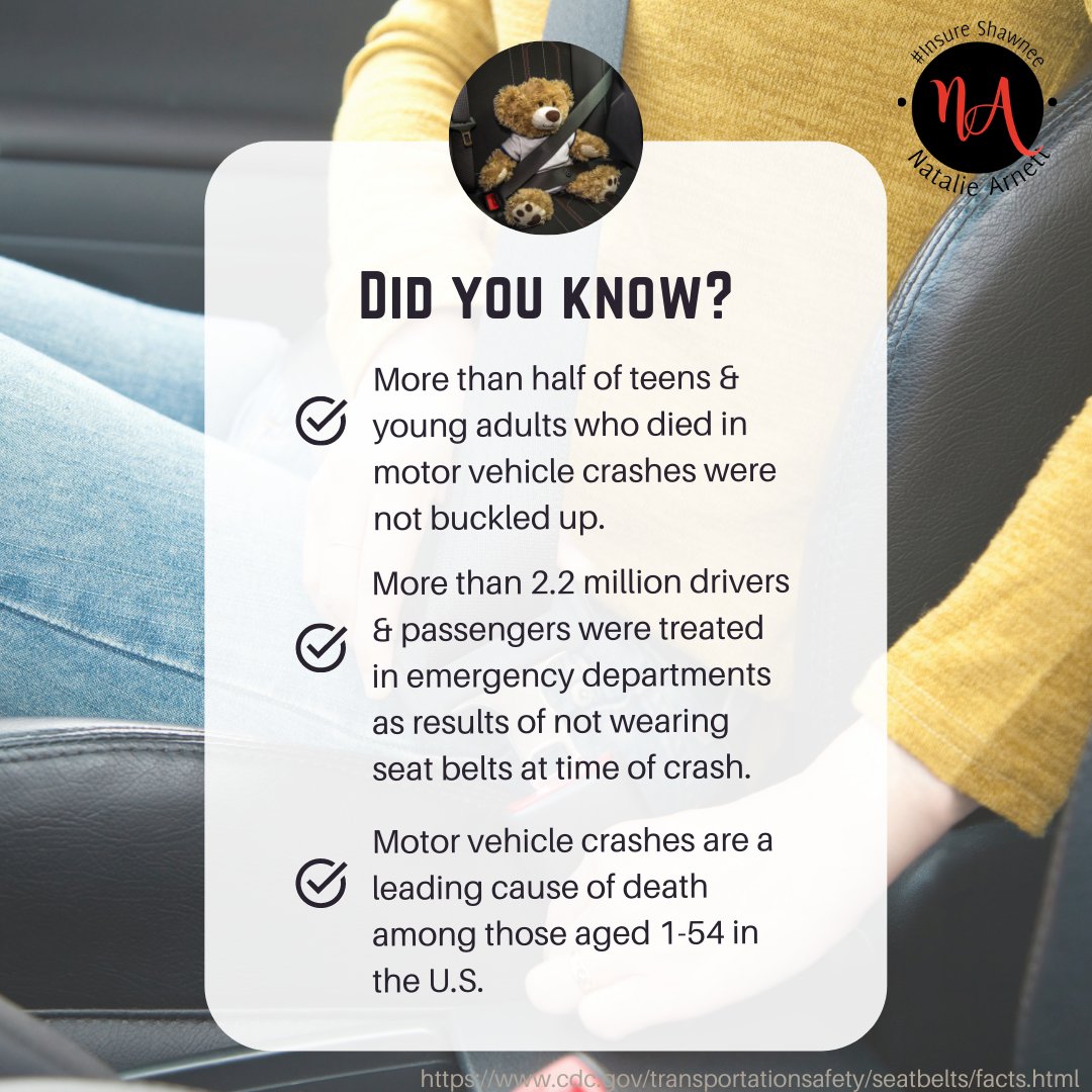 For #NationalSeatBelt day, we wanted to share some #seatbelt facts with y'all. Stay safe friends! 
#BuckleItUp #ArnettAgency #InsureShawnee