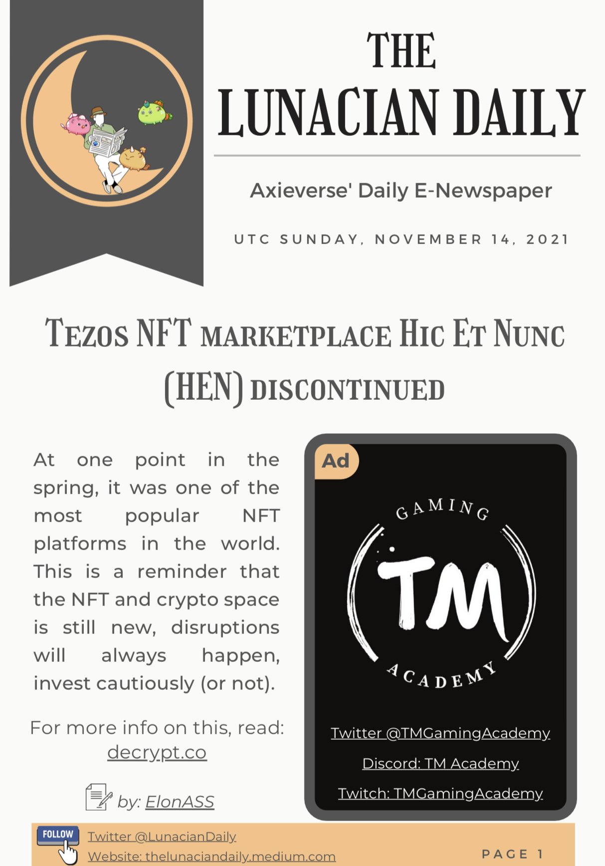 Tezos NFT Marketplace Hic et Nunc 'Discontinued' - Decrypt