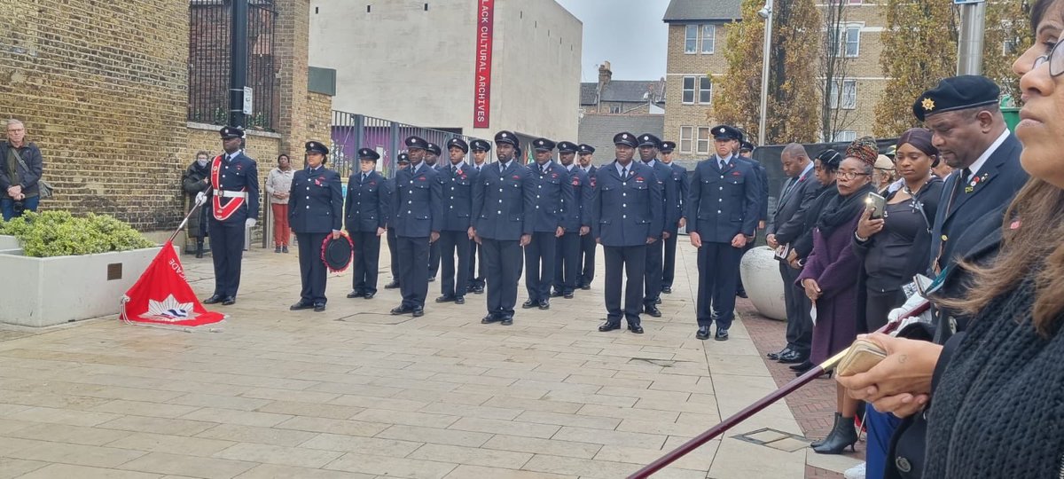 FBU_BEMM's tweet photo. Representatives from London Fire Brigade joined the Remembrance Parade in Windrush Square, Brixton as part of the West Indian Association Service Personnel (WASP) service alongside colleagues from the armed forces and emergency services #RemembranceSunday https://t.co/VOxO1GdlGm