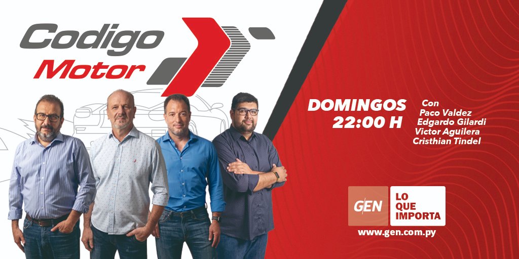 SomosGENAhora's tweet photo. Esta noche a las 22:00 h, llega una nueva edición de #CODIGOMOTOR 🏎 para informarte sobre las últimas novedades junto a #LaMesaDelRally.
🚘@CodigoMotor
🖥 https://t.co/0GJou16zAX
🎙@acrpacovaldez @tindelcristhian @eagilardi @FiguAguilera https://t.co/Y6OU0tkplE