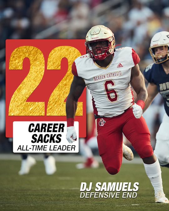 BergenCathFBall's tweet photo. Congrats to @thereal_dj2x on becoming @bergencatholicfball all time sack leader in our quarterfinal victory over @DCFBrecruits . #START2F1NISH https://t.co/rLryhk9PvL