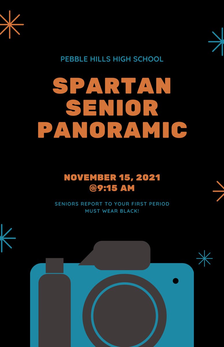 PebbleHills2022's tweet photo. Heyyy seniorssss! Our class panoramic is taking place tomorrow!!! Please wear your black class shirt or any appropriate black shirt and don’t forget to show up to your first period class! https://t.co/hAR2qe2UFC