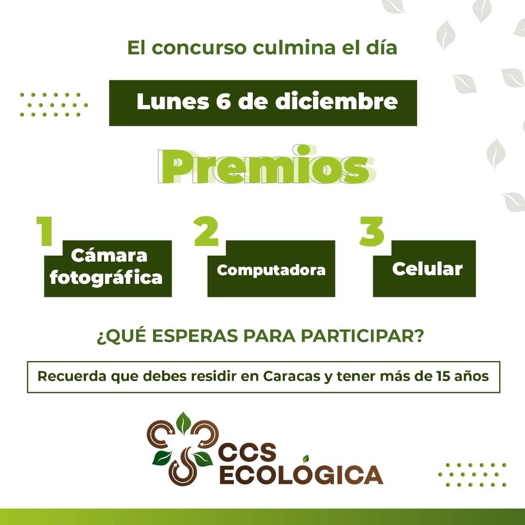 SamanthaPabon3's tweet photo. #ATENCIÓN 🚨 Extienden convocatoria del concurso #CaracasEcológica 2.0 hasta el próximo #6Dic
Hay excelentes premios.
Recuerda seguir a @CcsEcologica
#VictoriaMusical #15Nov
#FILVEN2021VictoriaCultural https://t.co/W6ACohB8f3