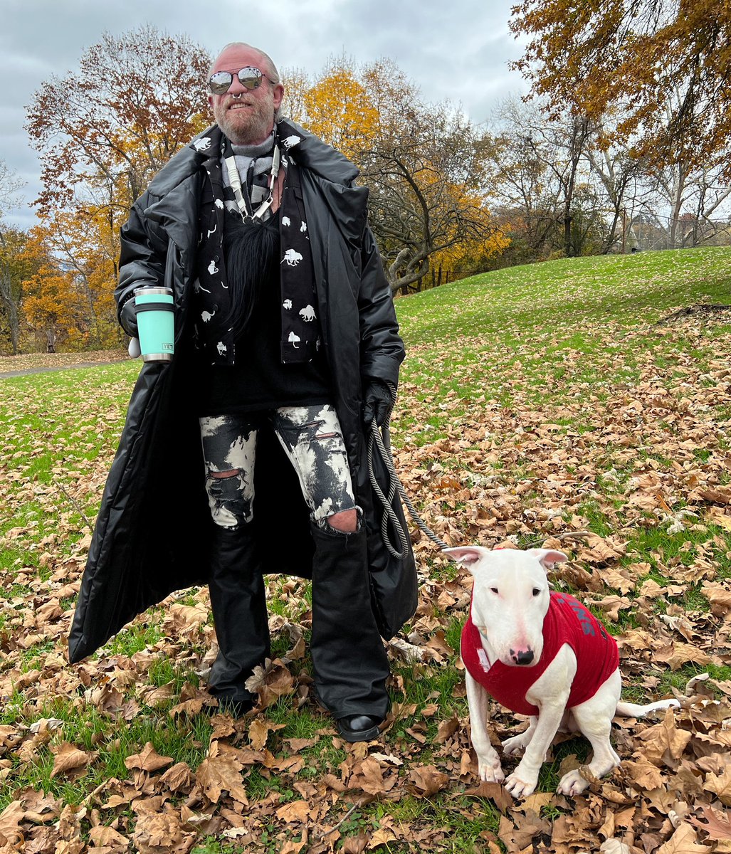 ml_hades's tweet photo. Our first wintery day. (The snow starts later.) #NormaKamali made-to-measure coat #RickOwens Performa cashmere sweater #KitNeale denim jacket #HediSlimane for #SaintLaurent jeans #RickOwens Anthem boots #Gifted scarf #RickOwens “dog treat” holder and strap #Givenchy sunglasses https://t.co/Tbrgm6H9jL