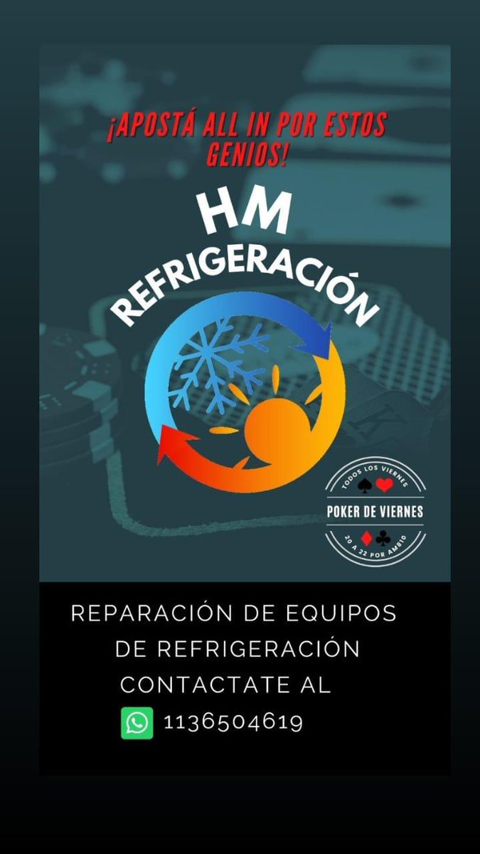 pokerdeviernes's tweet photo. ¿LE PASO ALGO A TU AIRE ACONDICIONADO? ¿BUSCAR INSTALARLO?

En REFRIGERACIÓN HM los especialistas en equipos frios e instalaciones te asesoran al instante..

COMUNICATE al 1136504619 (Matías) para toda consulta y es más, SI NOMBRAS A POKER DE VIERNES TENES UN 10% DE DESCUENTO 🤯 https://t.co/mXJNbVFXSO