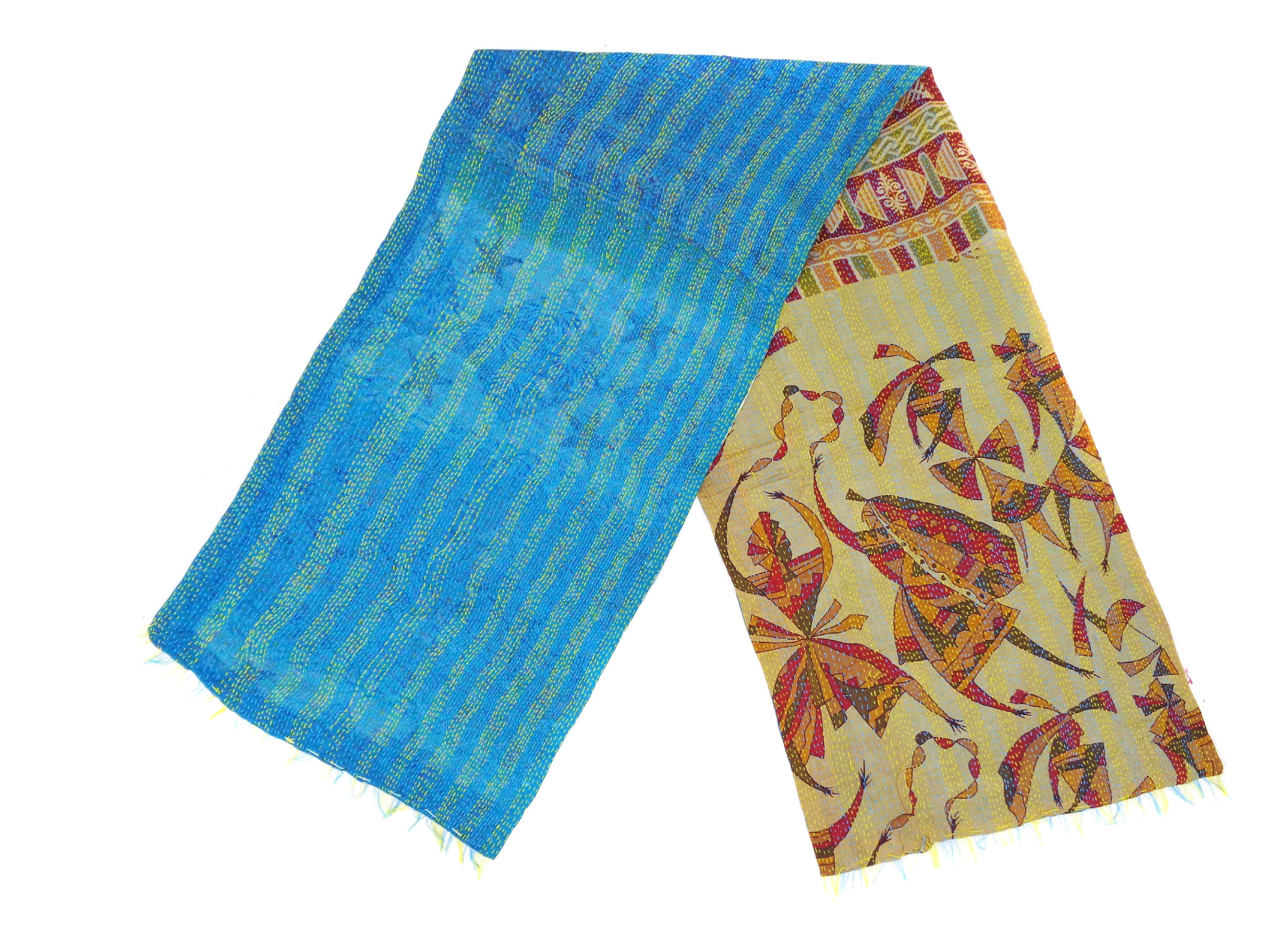 Silk Kantha Scarf Neck Wrap Stole Dupatta Stitched Embroidered Scarf Veil Boho  KQ03