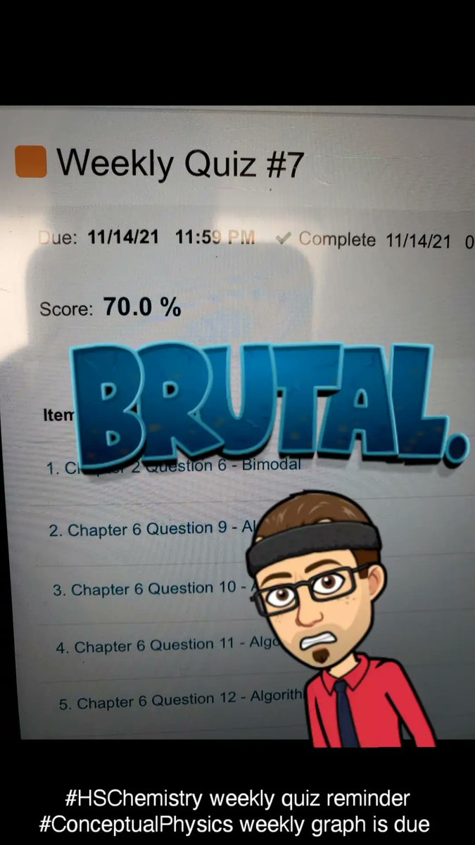 BPsci_teacher's tweet photo. #HSChemistry weekly quiz reminder #ConceptualPhysics weekly graph is due https://t.co/PmyGZW0zM7