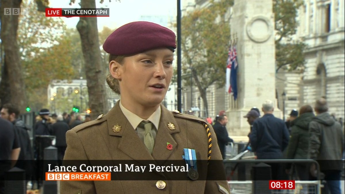 UKArmyLogistics's tweet photo. This morning LCpl May Percival a @UKArmyLogistics soldier serving with @AirborneSappers spoke to @BBCBreakfast live at the Cenotaph about her experience on Op PITTING in Kabul and what remembrance means to her watch here 👉https://t.co/lzgow0BdF0 https://t.co/CkMj10oHYh