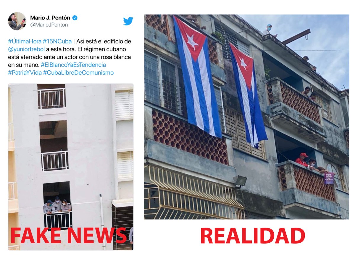 Fake news que se caen por su propio peso, según el periodista de <a href="/elnuevoherald/">el Nuevo Herald</a>, Mario J. Pentón, así estaba "sitiado" por la policía el edificio donde vive Yunior García en La Habana, pero la realidad es muy diferente. Casualmente el tweet fue luego eliminado.
#Cuba