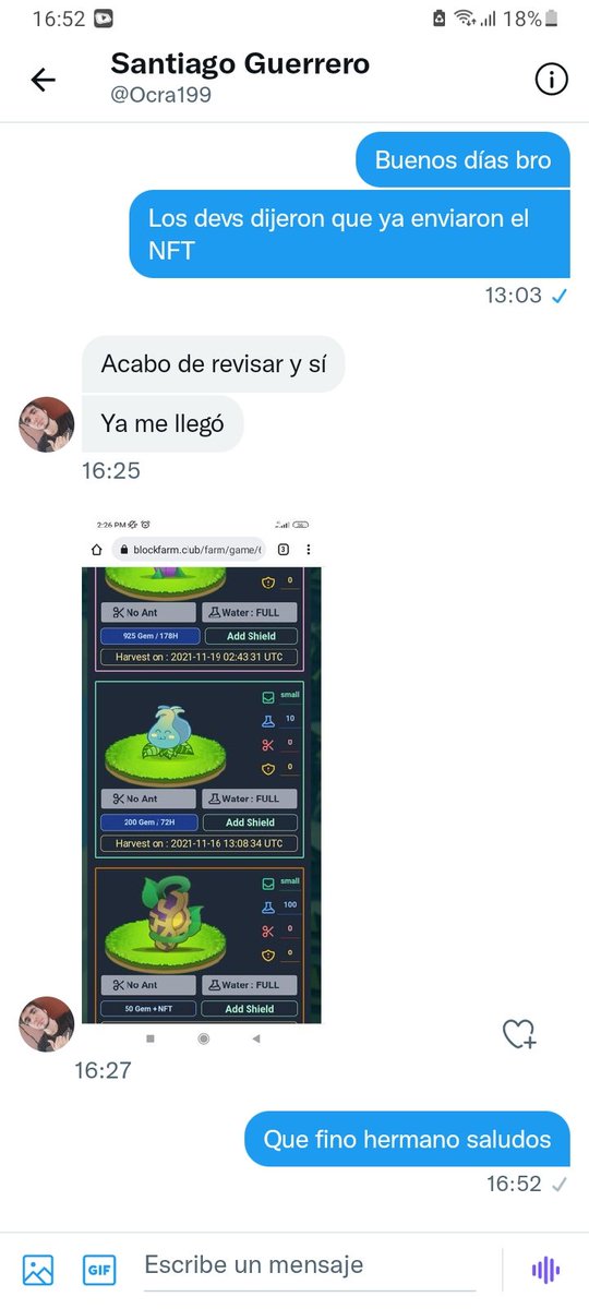 CryptoGamersLA's tweet photo. Gracias a los devs de @BlockFarmClub ya enviaron el premio de la planta NFT al ganador https://t.co/lKGe0GfpRe