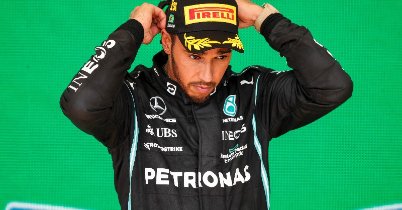 SkySportsF1's tweet photo. Lewis Hamilton heading to the stewards - again - at the #BrazilGP for alleged safety belt breach

#SkyF1 | #F1