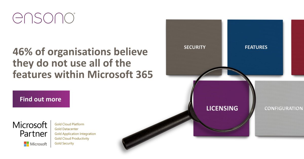 mdcorman1's tweet photo. @EnsonoIT’s research found that 46% of organizations do not use all the features available in #Microsoft365, which means many businesses are paying for tools they don't need. https://t.co/4oSrDETrZv https://t.co/tgmxxUTjrE