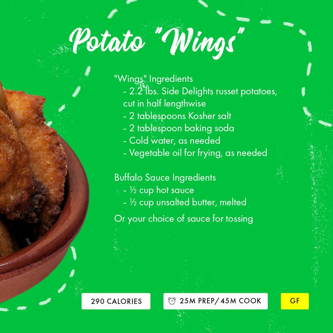 SideDelights's tweet photo. A delish appetizer for game day, potato "wings" are a satisfyingly crispy dish that the whole team will enjoy! You can make this recipe your own with a sauce of your choice—we recommend classic buffalo, pesto, or barbecue! See the recipe here: https://t.co/TGqDV4cnQH