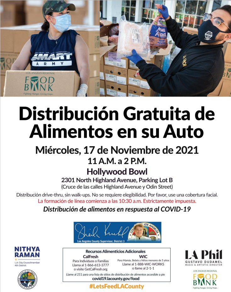lacountyparks's tweet photo. Join us on Wednesday, November 17th for a FREE food drive-thru giveaway at the #HollywoodBowl from 11:00AM - 2:00PMl! 🚗🍽️ No eligibility required. #LetsFeedLACounty https://t.co/aXSPtRGvHB