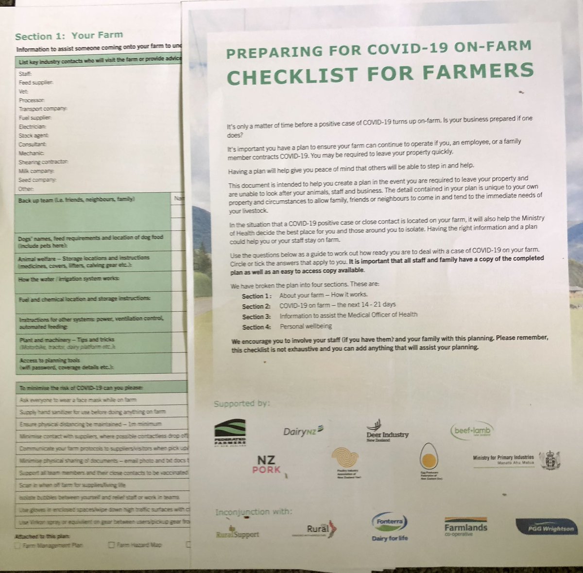 Have a look at this covid19 checklist for farmers.
I’ve printed it off and going through it myself. <a href="/FedFarmers/">Federated Farmers</a> <a href="/DairyNZ/">DairyNZ</a> <a href="/NZBeefLamb/">Beef + Lamb New Zealand</a> <a href="/MPI_NZ/">Ministry for Primary Industries</a> <a href="/goaheadfarms/">Wayne Langford</a> <a href="/KarenWi71/">Karen Williams</a> <a href="/andrew_hoggard/">Andrew Hoggard</a> <a href="/tim_mackle/">TimMackle1</a> Even being a close contact will cause issues…😉 
fedfarm.org.nz/FFPublic/Polic…