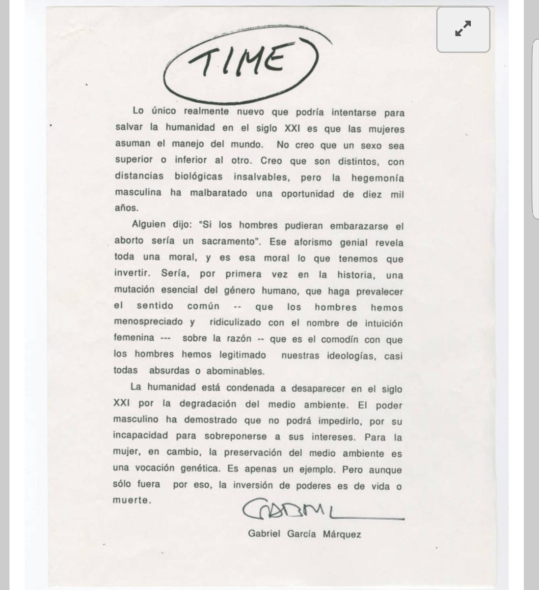 agaviriau's tweet photo. Hace ya muchos años, Gabriel García Márquez publicó esta carta en la revista Time. Vale la pena leerla. Vigente y necesaria. https://t.co/oaNm4VRJ8u
