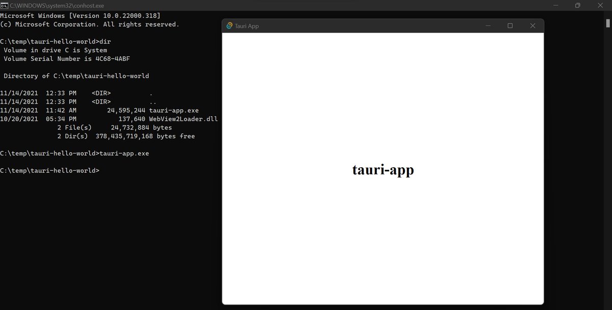 noseratio's tweet image. A minimal Tauri app on Windows is only a ~25MB self-contained EXE: github.com/tauri-apps/tau…
This might be a viable minimalistic cross-platform Desktop shell for #Blazor WebAssembly apps, until #WebView2 and #BlazorWebView are available for MacOS (Fall'2022?) and Linux (if ever?)