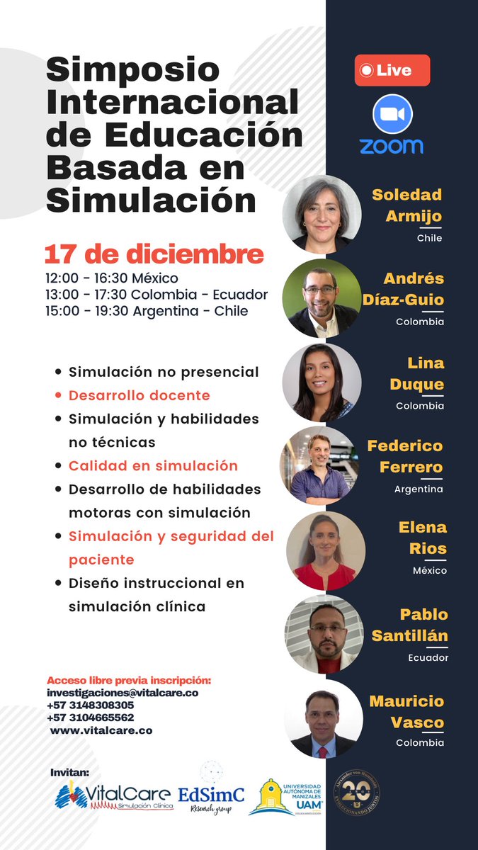 El 17 de diciembre para cerrar el año académico en el centro de simulación, haremos un simposio virtual de Educación Basada en Simulación Clínica con unos invitados de lujo. Es libre previa inscripción: forms.gle/SMpdXwYkJLoGMp…

#educaciónbasadaensinulación