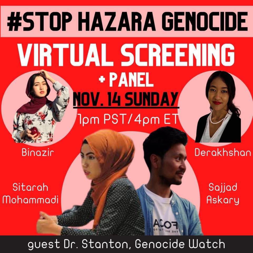 HazaraCollectiv's tweet photo. #StopHazaraGenocide Campaign 

📌TODAY — Virtual Panel (4pm EST time)

Registration:

https://t.co/I4yx4FWLhg

Join us for a video screening and live panel on Zoom, featuring Binazir Haidari, Derakhshan Qurban-Ali, Sitarah Mohammadi, Sajjad Askary, and Gregory Stanton. https://t.co/mJI7RL6LO4