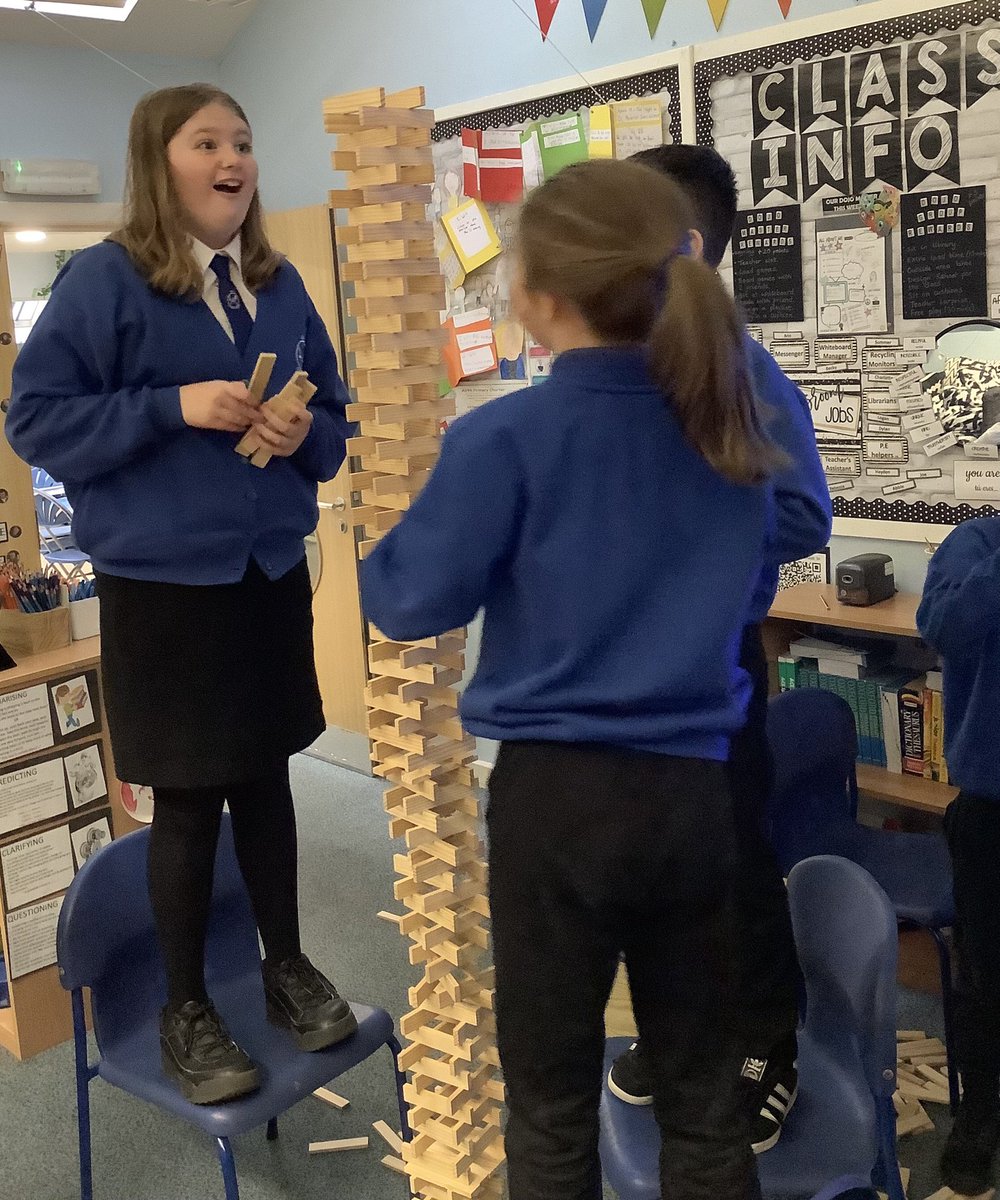 MrsEvansTeach's tweet photo. P6 @airthprimary - Love the expression on the faces! 🤩 Genuinely there was a lot of excitement as the Kapla towers became taller than the pupils standing on chairs - lovely teamwork, perseverance and laughter on a Friday afternoon. #friendship #tramwork #STEM https://t.co/4BR5DG5iFI