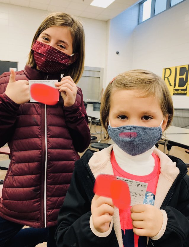 GailRaderer's tweet photo. Big day here. 💓 I admit, I teared up in the car after... thankful. My little ladies saw friends, they were excited to move toward a more normal 2022. @NortonCougars @JCPSKY #scienceNotfear https://t.co/Dk9m67S5TX