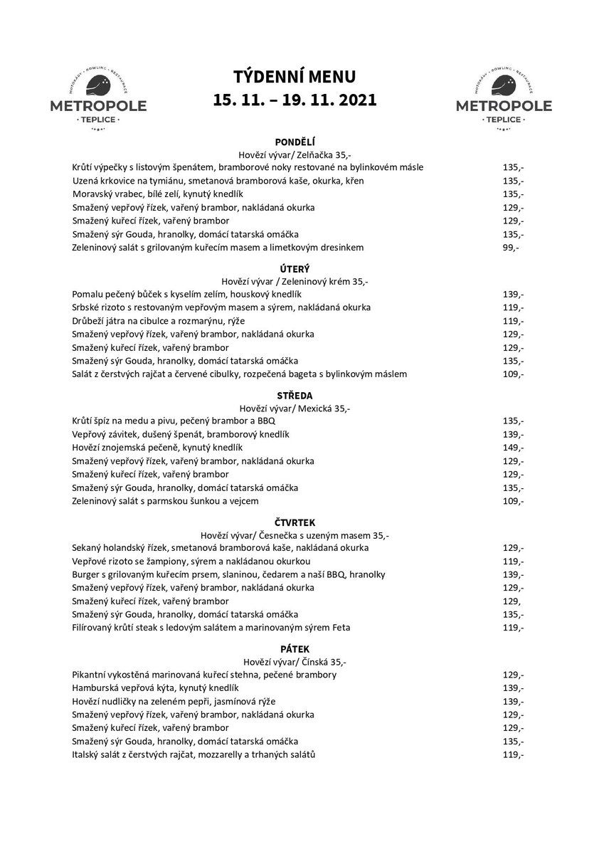 MetropoleTP's tweet image. 🍴 Týdenní menu 15.-19.11. 🍴