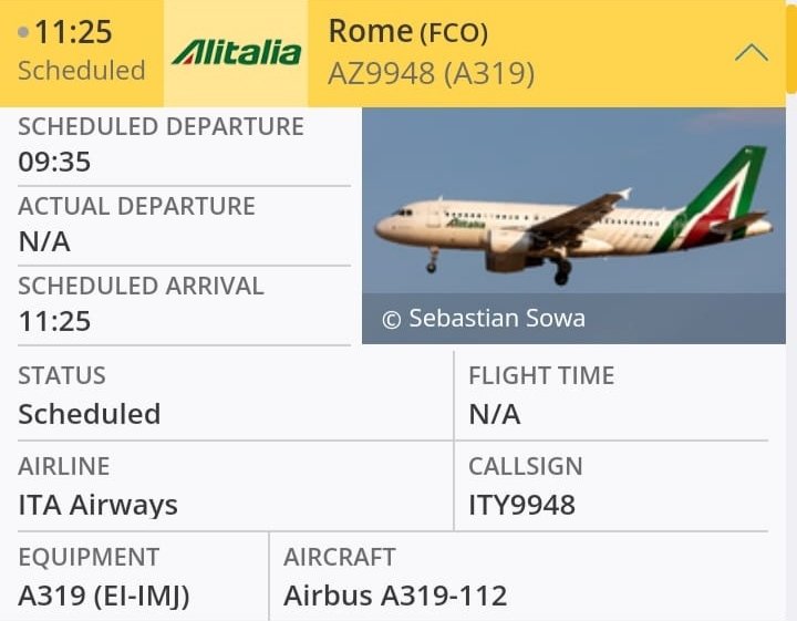 Mañana charter de ITA, aún con la libres de Alitalia, con motivo del GP de motociclismo. A partir de julio de 2022 está previsto que ITA opere de forma regular entre Valencia y Roma FCO