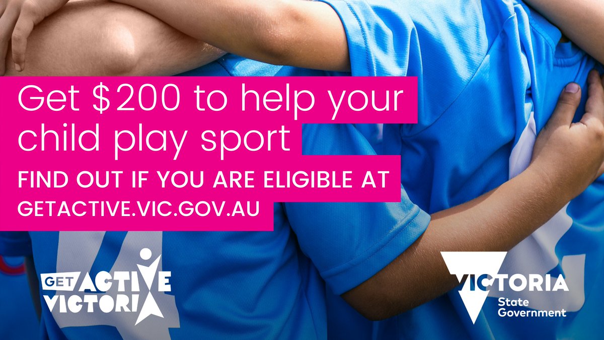 Round 3 of the Get Active Kids Voucher Program is now open and closes on 30 November! Visit getactive.vic.gov.au/vouchers to find out if you are eligible for up to $200 to support your child’s sport and active recreation activities.