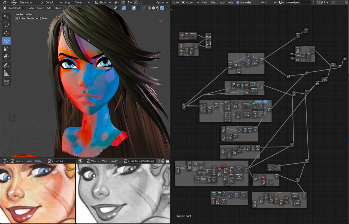 3D_director's tweet photo. #Stylized #Painterly #Toonshader inspired in #Arcane style, in #realtime #b3d #blender #bnpr - 80% completed. Let's go! We want to smear those strokes #realtime! Yep, everything is procedural, babey! https://t.co/3Ywkp65Rnb