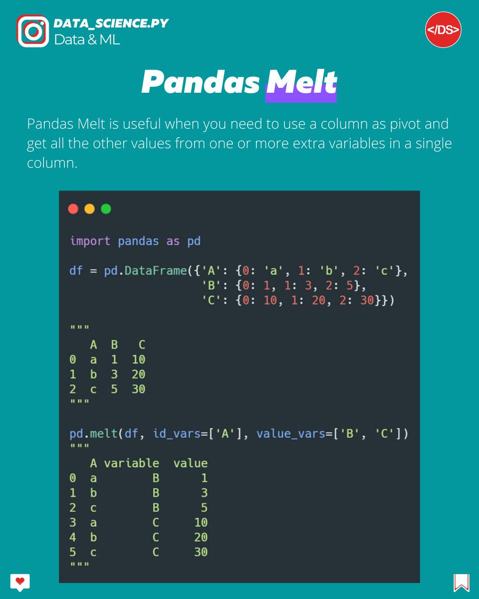 Data_Sciencepy's tweet image. Can you name some useful scenarios for this method?🐼👇
More #python3 and #MachineLearning
on my page and YouTube channel. 📽️
.
.
#pythonpandas #pythonbeginner #pythontips #girlswhocode #womenincode #java #html #js #girlsintech #whomenwhocode #linux
#womenintech #python