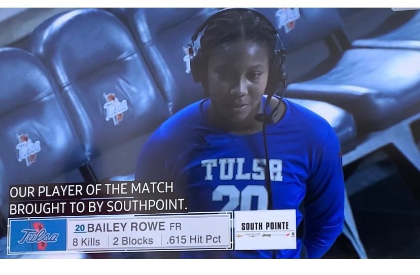 TAVVolleyball's tweet photo. Shout out to #TAVAlumni Bailey Rowe for being named the Tulsa Player of the Match! #GoTAV https://t.co/Mb9JwCF5BA