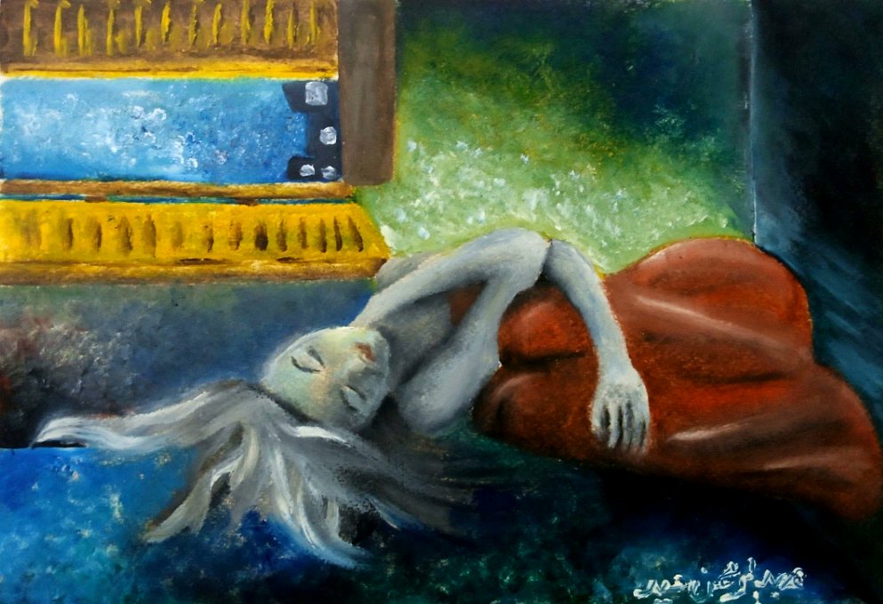 Seasonal depression ⛈️ #room #sky #window #star #moon #buldings #dark #lightroom #dress #women #cold #hairstyles #magic #dream #art #artist #artwork #instaart #winter #artistsoninstagram #artofvisuals #artoftheday #artsy #fineart #artistic#artists #oilpaint #paper #blue #green