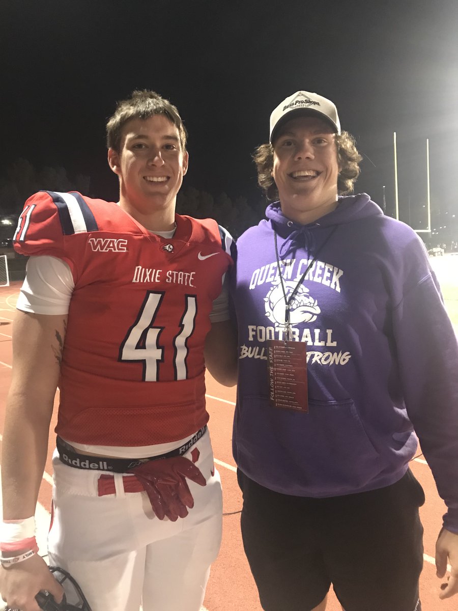 Mack Taylor (@bigmacktaylor60) on Twitter photo It was an awesome Game-Day visit at Dixie State University. I even got to meet up with my former Bulldog teammate <a href="/Colbygarvin2/">Colby garvin</a>! Thank you to <a href="/Coach_KalamaK/">Kalama Kaluhiokalani</a> <a href="/MikeFassel/">Mike Fassel</a> <a href="/Coach_JHughes/">John Hughes</a> <a href="/CoachPPeterson/">Coach Paul Peterson</a> and <a href="/misi_tupe/">Misi Tupe 🇦🇸🇼🇸</a> for the warm welcome. <a href="/TSchureman/">Travis Schureman</a> <a href="/CoachPerrone/">Coach Perrone (My Recruits)</a> <a href="/QCFBRecruiting/">Queen Creek Football Recruiting</a> It was an awesome Game-Day visit at Dixie State University. I even got to meet up with my former Bulldog teammate <a href="/Colbygarvin2/">Colby garvin</a>! Thank you to <a href="/Coach_KalamaK/">Kalama Kaluhiokalani</a> <a href="/MikeFassel/">Mike Fassel</a> <a href="/Coach_JHughes/">John Hughes</a> <a href="/CoachPPeterson/">Coach Paul Peterson</a> and <a href="/misi_tupe/">Misi Tupe 🇦🇸🇼🇸</a> for the warm welcome. <a href="/TSchureman/">Travis Schureman</a> <a href="/CoachPerrone/">Coach Perrone (My Recruits)</a> <a href="/QCFBRecruiting/">Queen Creek Football Recruiting</a>