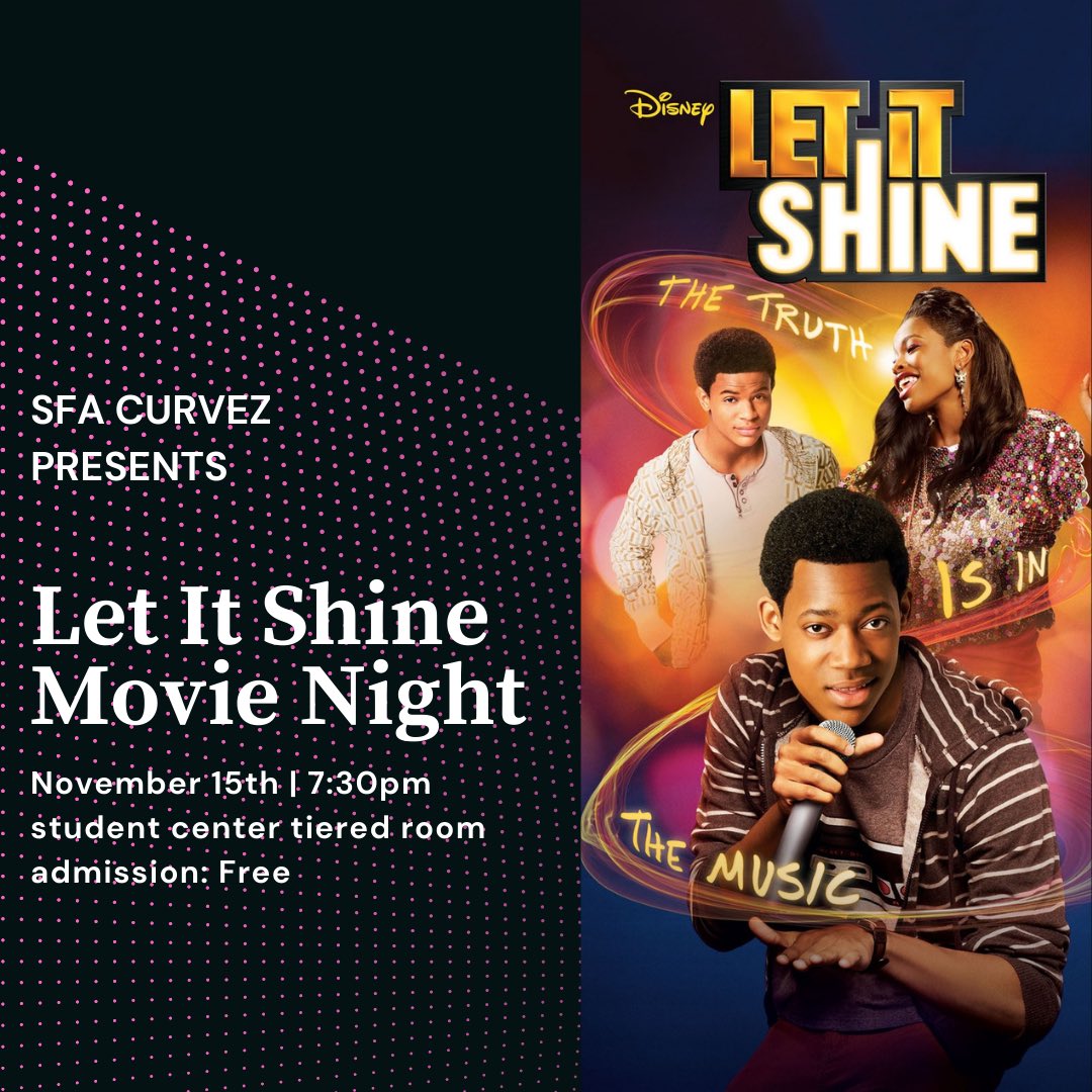 Tomorrow night we will be showing the movie let it shine in the student center tiered room @ 7:30 pm ! Come out, bring a friend and sing along 💜!
