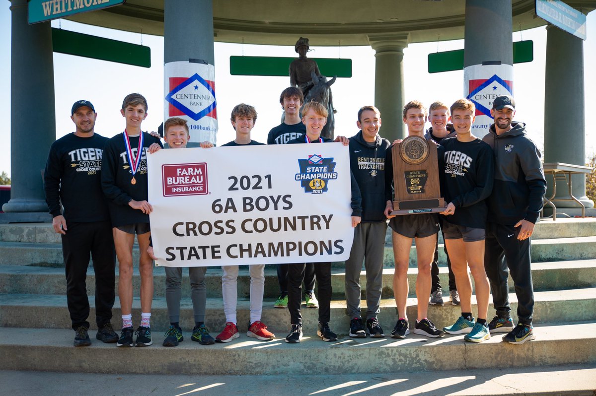 Bville_Schools's tweet photo. They don’t run. They fly. Congrats to the @BentonvilleHS boys &amp; girls XC teams! The boys just won their FIFTH consecutive state championship while this is FOUR straight for the ladies! The ladies are led by HC Randy Ramaker. HC Mike Powers oversees the men. #whereexcellencelives https://t.co/sHZTmIrFUr