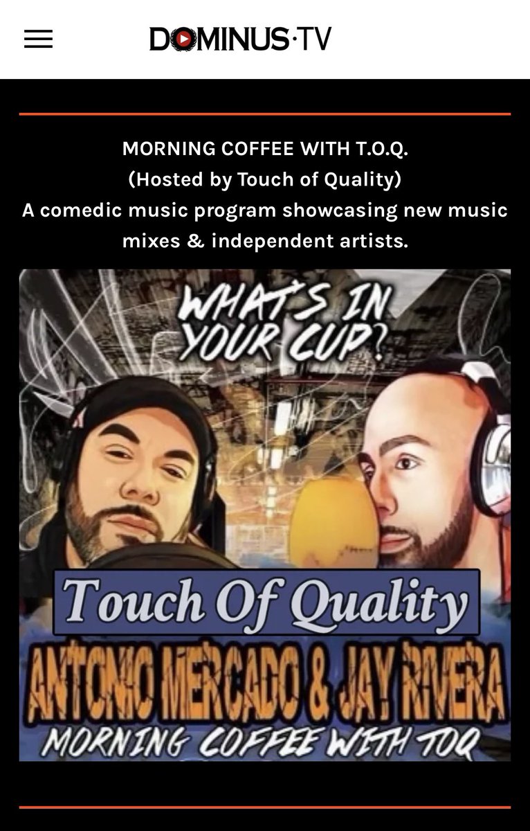Morning Coffee with Touch Of Quality now on Amazon Firestick…DominusTV!!!

dominustv.com

#talkshow #morningvibes #coffee #saturday #artist #singer #songwriter #music #toq #touchofquality #latino #ctforme #youtube #iheartradio #iheartradiopodcast #amazonfirestick